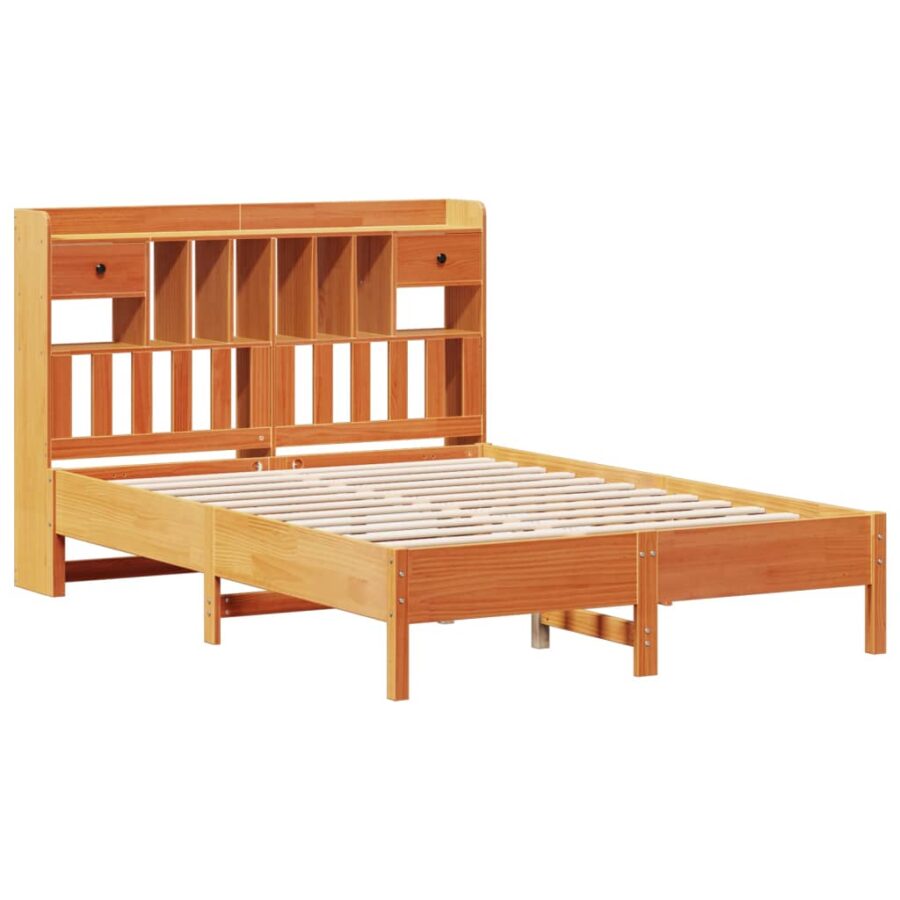 Bed met boekenkast zonder matras grenenhout wasbruin 140x190 cm - Afbeelding 3