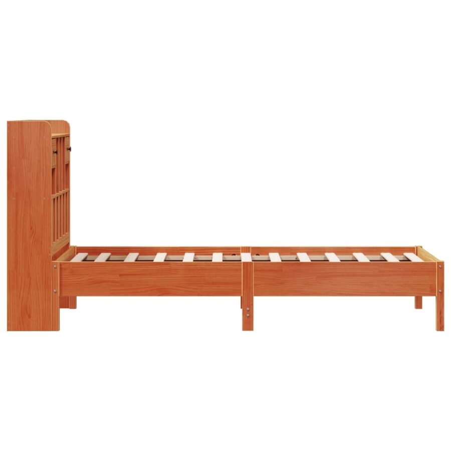 Bed met boekenkast zonder matras grenenhout wasbruin 75x190 cm - Afbeelding 5