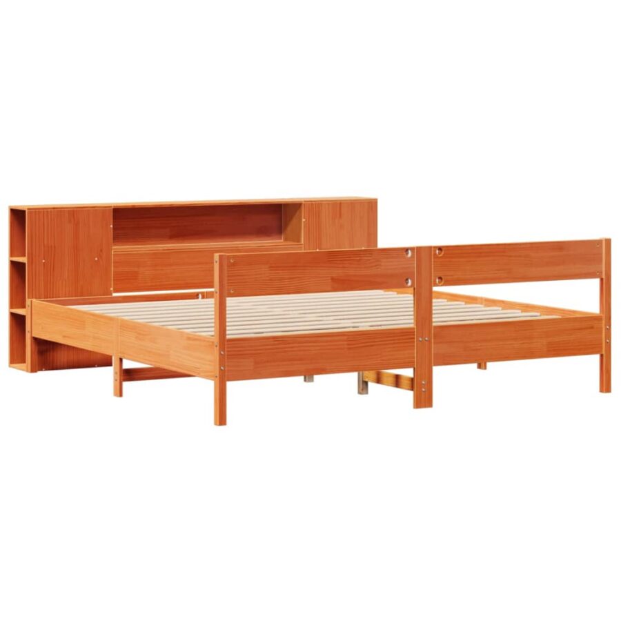 Bed met boekenkast zonder matras grenenhout wasbruin 180x200 cm - Afbeelding 3