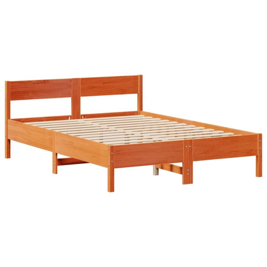 Bed met boekenkast zonder matras grenenhout wasbruin 140x200 cm - Afbeelding 8