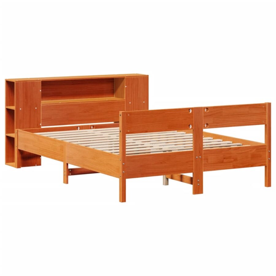 Bed met boekenkast zonder matras grenenhout wasbruin 120x200 cm - Afbeelding 3