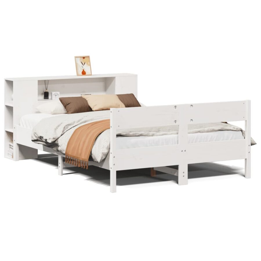 Bed met boekenkast zonder matras grenenhout wit 140x190 cm - Afbeelding 2