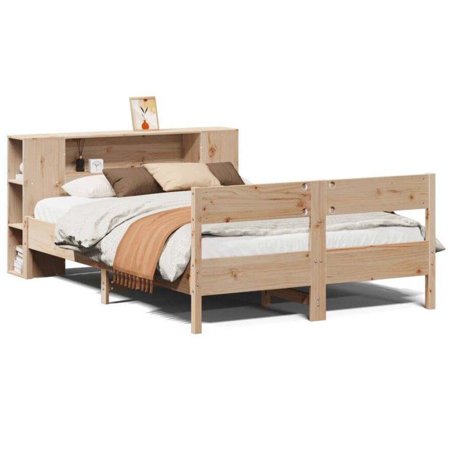 Bed met boekenkast zonder matras massief grenenhout 120x190 cm - Afbeelding 2