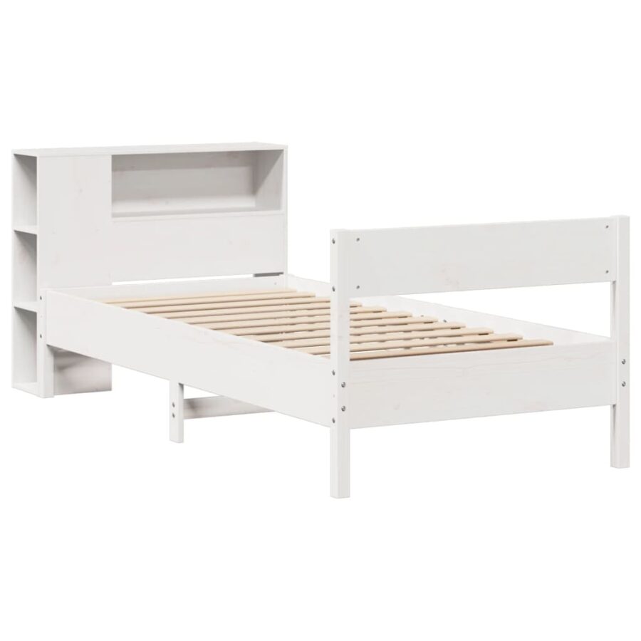 Bed met boekenkast zonder matras grenenhout wit 100x200 cm - Afbeelding 3