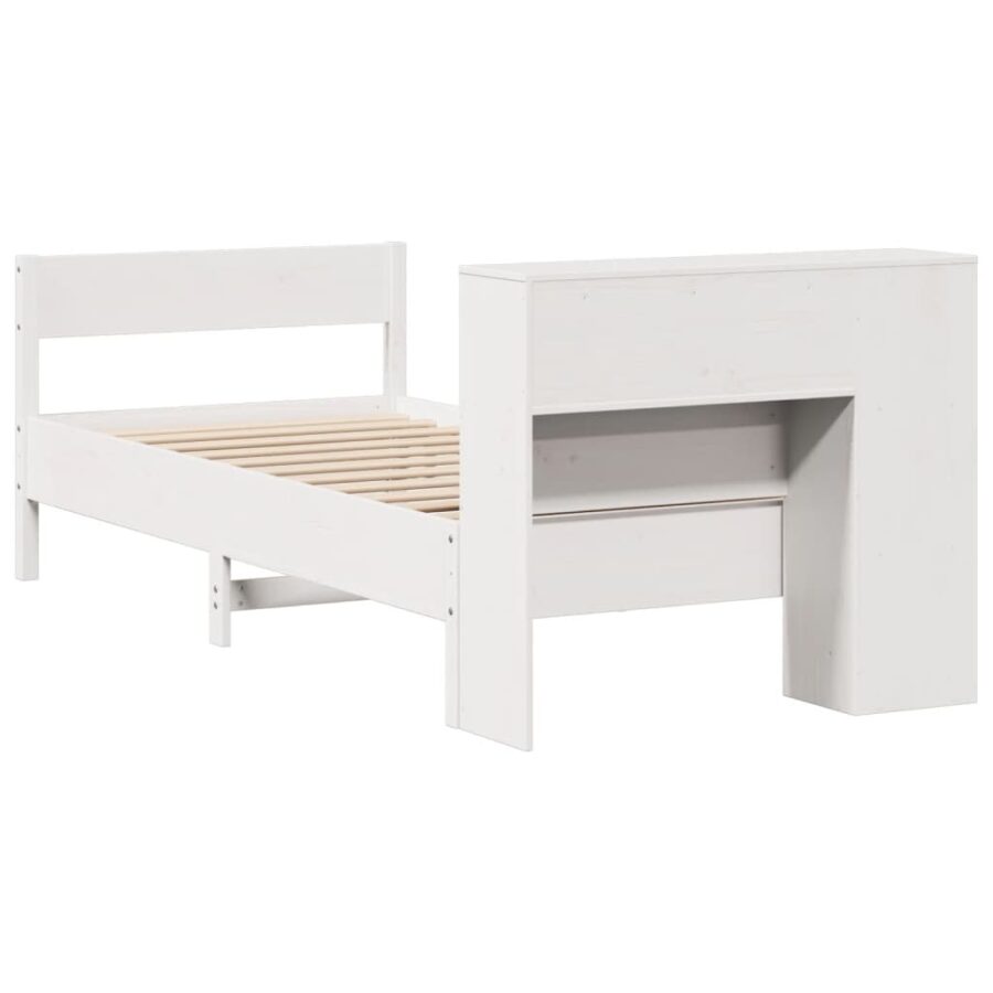 Bed met boekenkast zonder matras grenenhout wit 100x200 cm - Afbeelding 6