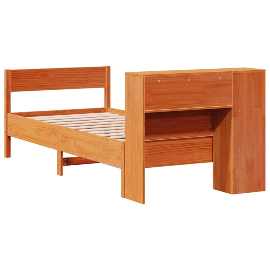 Bed met boekenkast zonder matras grenenhout wasbruin 90x200 cm - Afbeelding 6