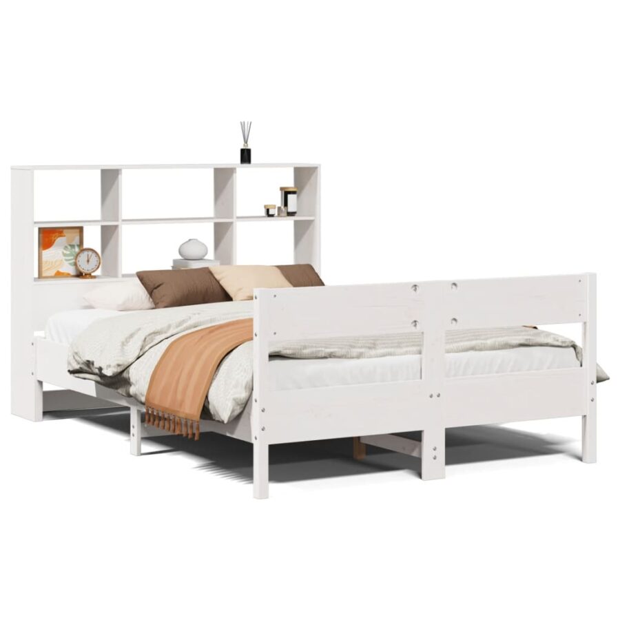 Bed met boekenkast zonder matras grenenhout wit 140x200 cm - Afbeelding 2