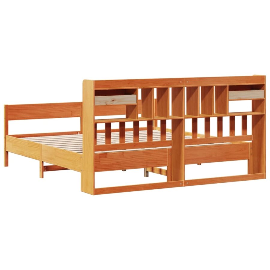 Bed met boekenkast zonder matras grenenhout wasbruin 180x200 cm - Afbeelding 6
