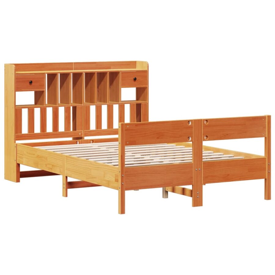Bed met boekenkast zonder matras grenenhout wasbruin 160x200 cm - Afbeelding 3