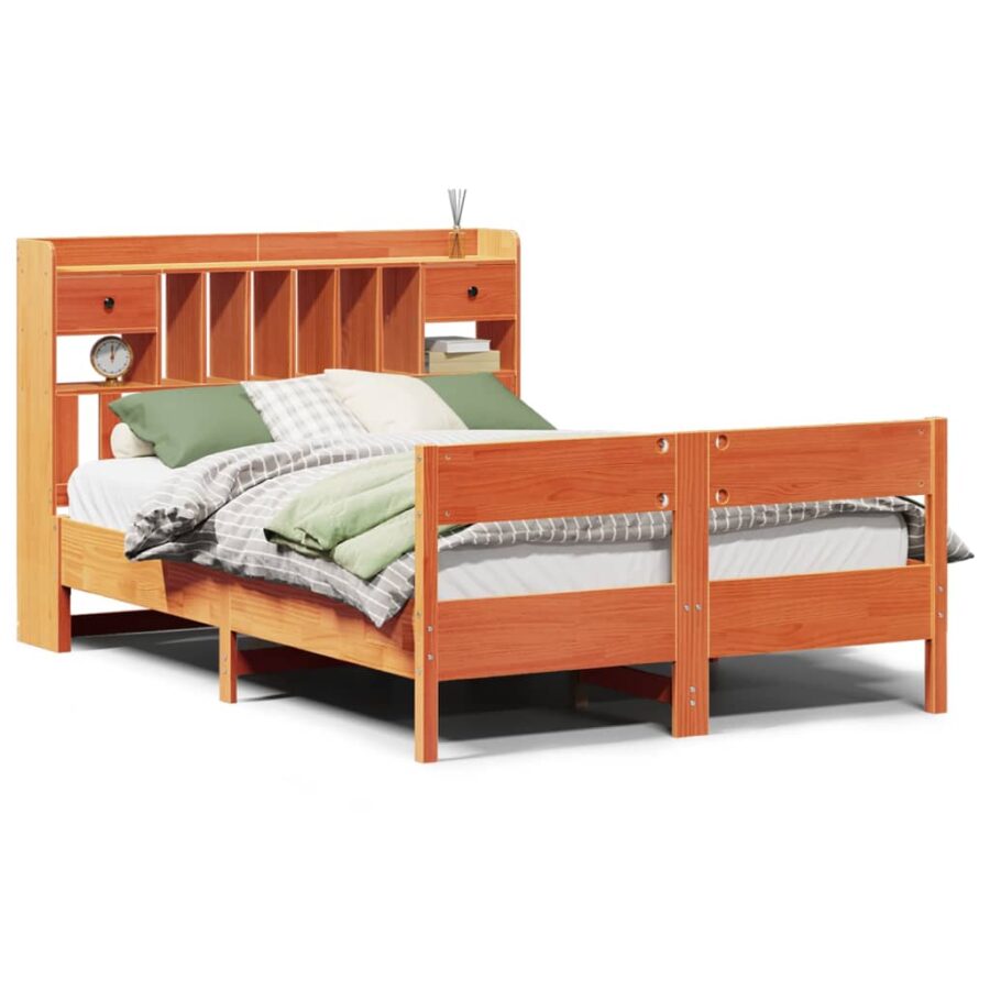 Bed met boekenkast zonder matras grenenhout wasbruin 150x200 cm - Afbeelding 2