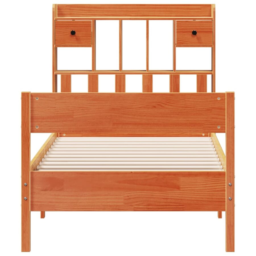 Bed met boekenkast zonder matras grenenhout wasbruin 90x190 cm - Afbeelding 4