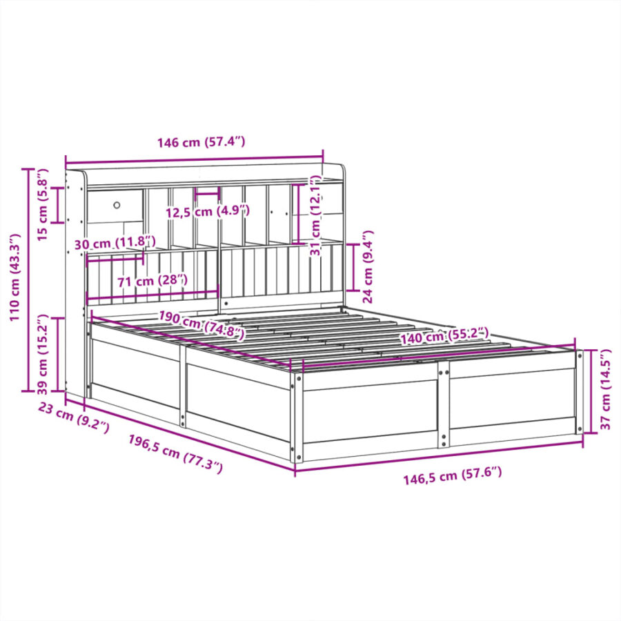 Bed met matras massief grenenhout wasbruin 140x190 cm - Afbeelding 11