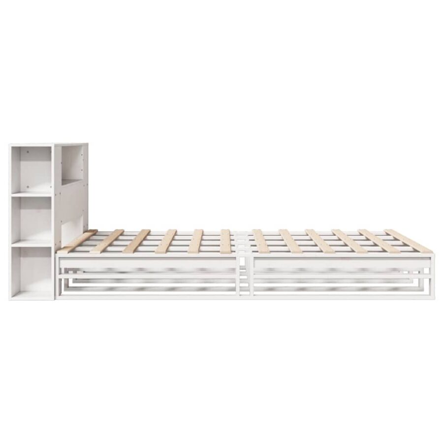 Bed met boekenkast zonder matras massief hout wit 160x200 cm - Afbeelding 7