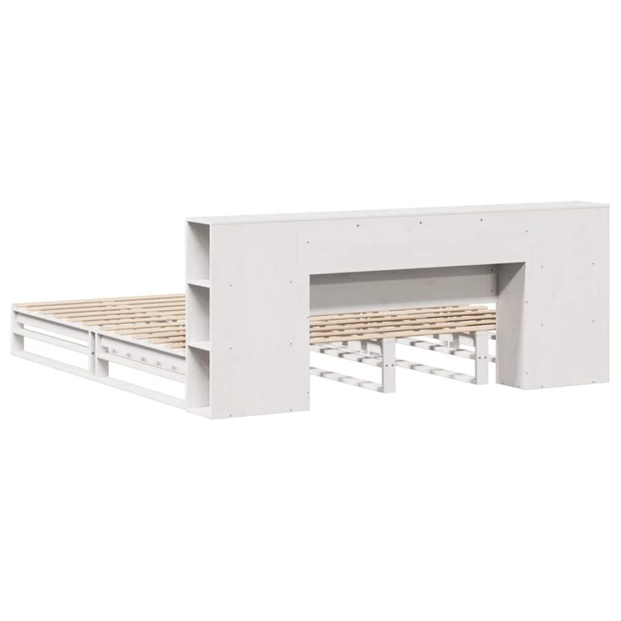 Bed met boekenkast zonder matras massief hout wit 200x200 cm - Afbeelding 8