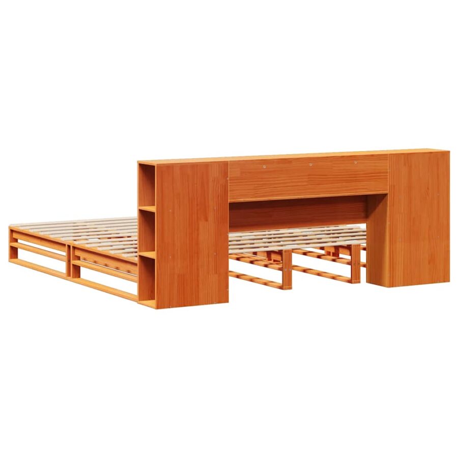 Bed met boekenkast zonder matras hout wasbruin 200x200 cm - Afbeelding 8