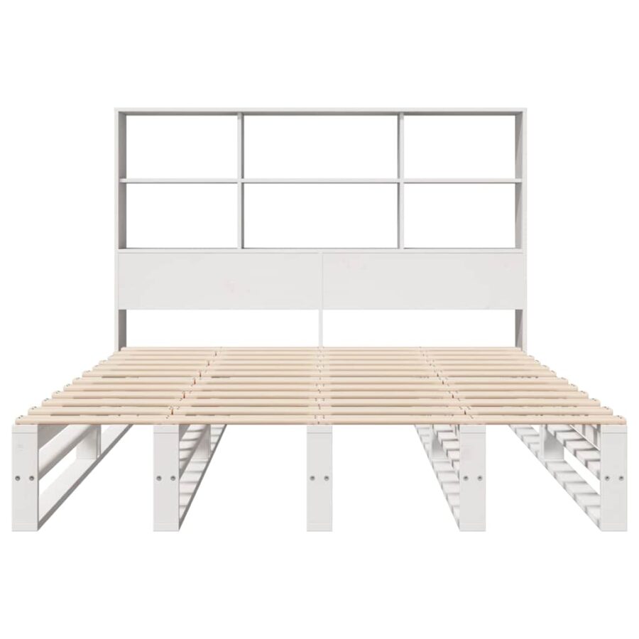 Bed met boekenkast zonder matras massief hout wit 140x200 cm - Afbeelding 4