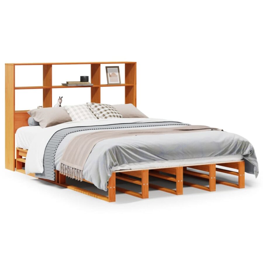 Bed met boekenkast zonder matras hout wasbruin 160x200 cm - Afbeelding 2