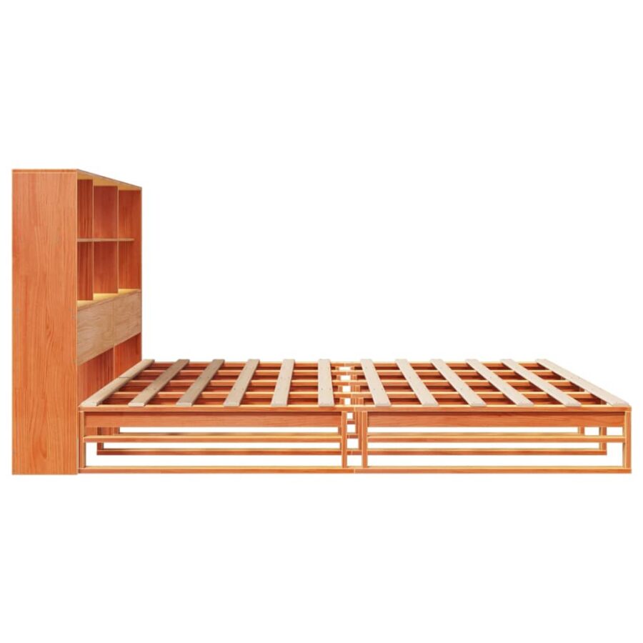 Bed met boekenkast zonder matras hout wasbruin 200x200 cm - Afbeelding 7