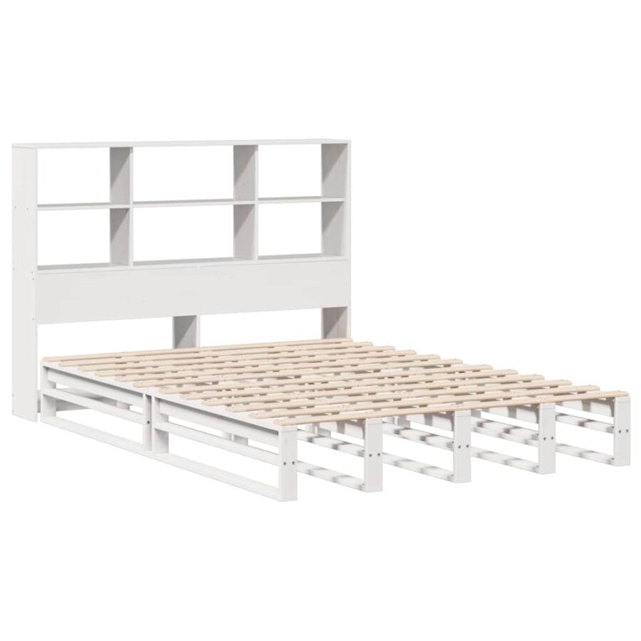 Bed met boekenkast zonder matras massief hout wit 140x190 cm - Afbeelding 3