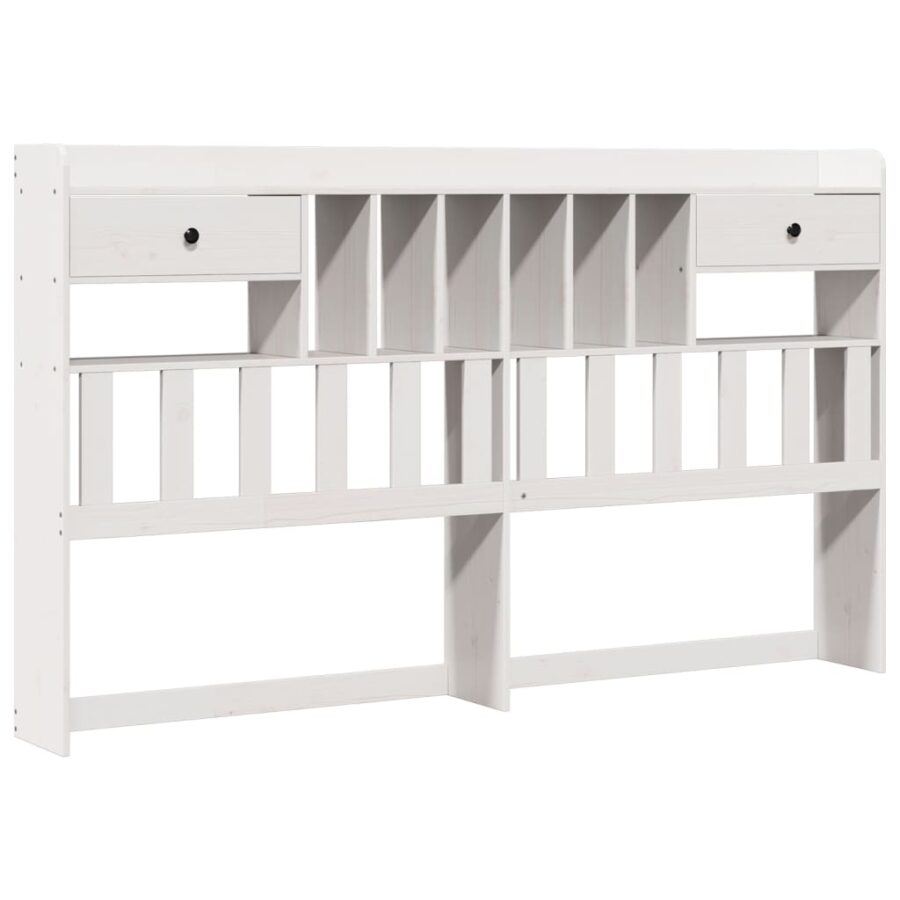Bed met boekenkast zonder matras grenenhout wit 200x200 cm - Afbeelding 7