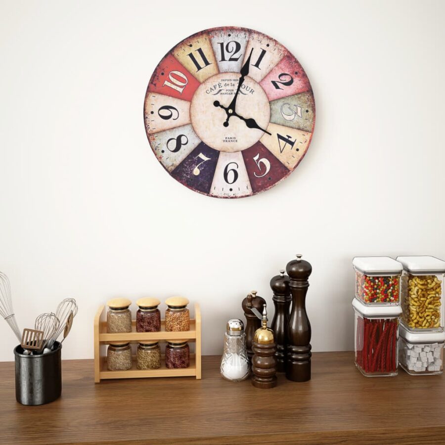 Wandklok vintage stijl 30 cm meerkleurig