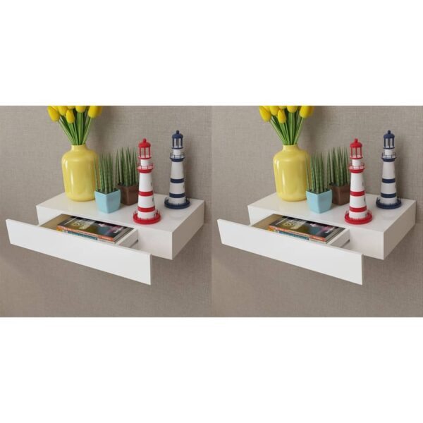 Wandplanken zwevend met lades 2 st 48 cm wit