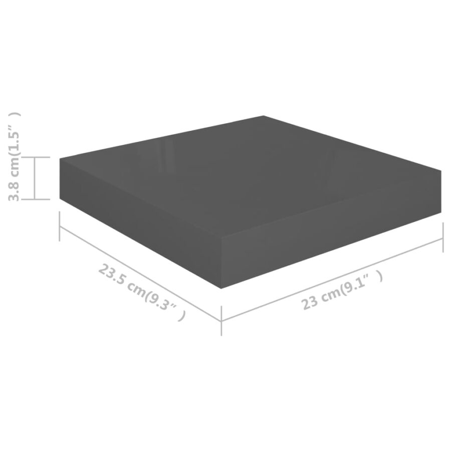 Wandschap zwevend 23x23,5x3,8 cm MDF hoogglans grijs - Afbeelding 7