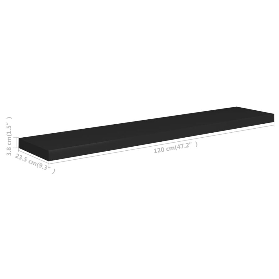 Wandschap zwevend 120x23,5x3,8 cm MDF zwart - Afbeelding 7