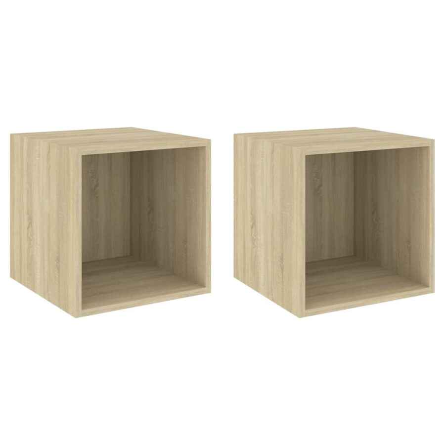 Wandkasten 2 st 37x37x37 cm bewerkt hout sonoma eikenkleurig - Afbeelding 2