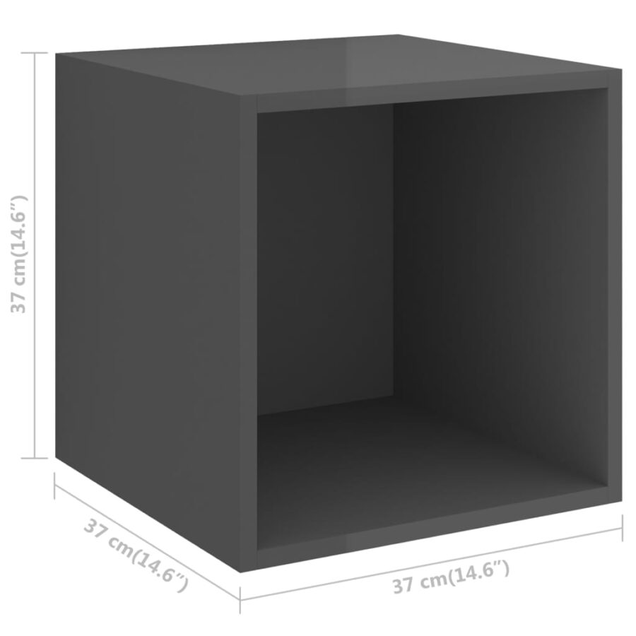 Wandkasten 4 st 37x37x37 cm bewerkt hout hoogglans grijs - Afbeelding 10