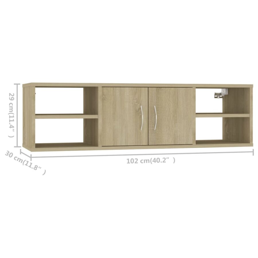 Wandschap 102x30x29 cm bewerkt hout sonoma eikenkleurig - Afbeelding 8