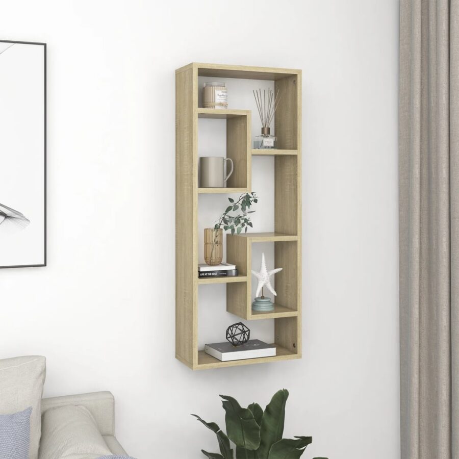 Wandschap 36x16x90 cm bewerkt hout sonoma eikenkleurig