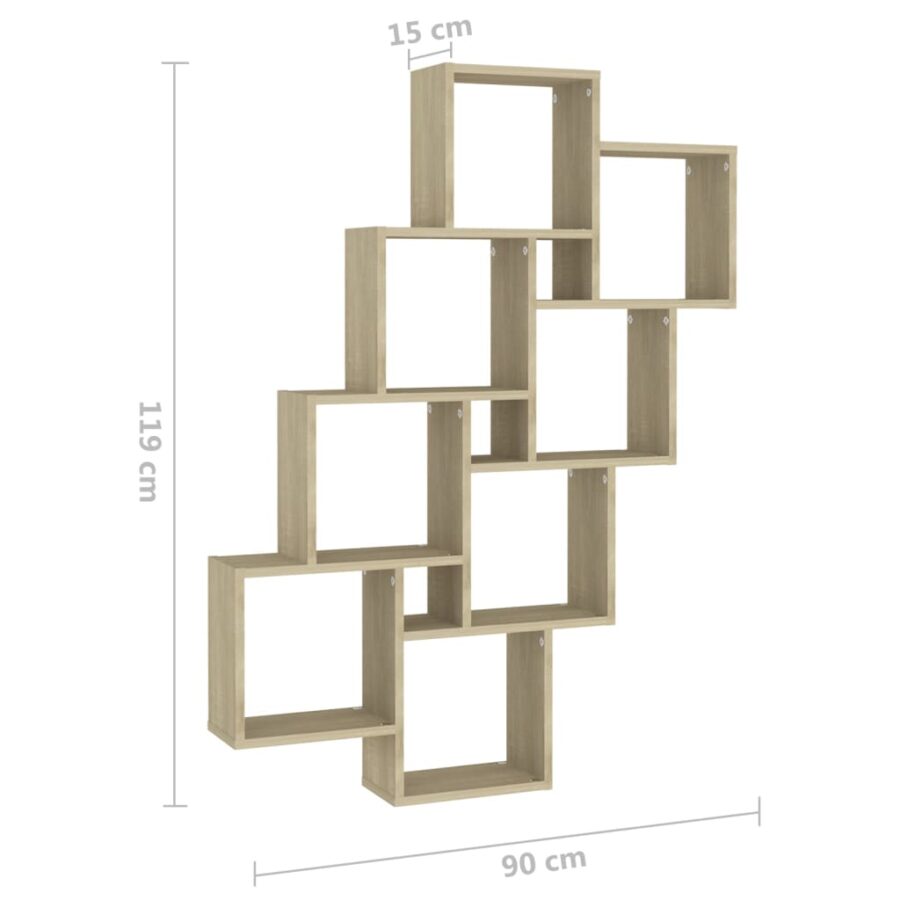 Wandschap kubus 90x15x119 cm bewerkt hout sonoma eikenkleurig - Afbeelding 6