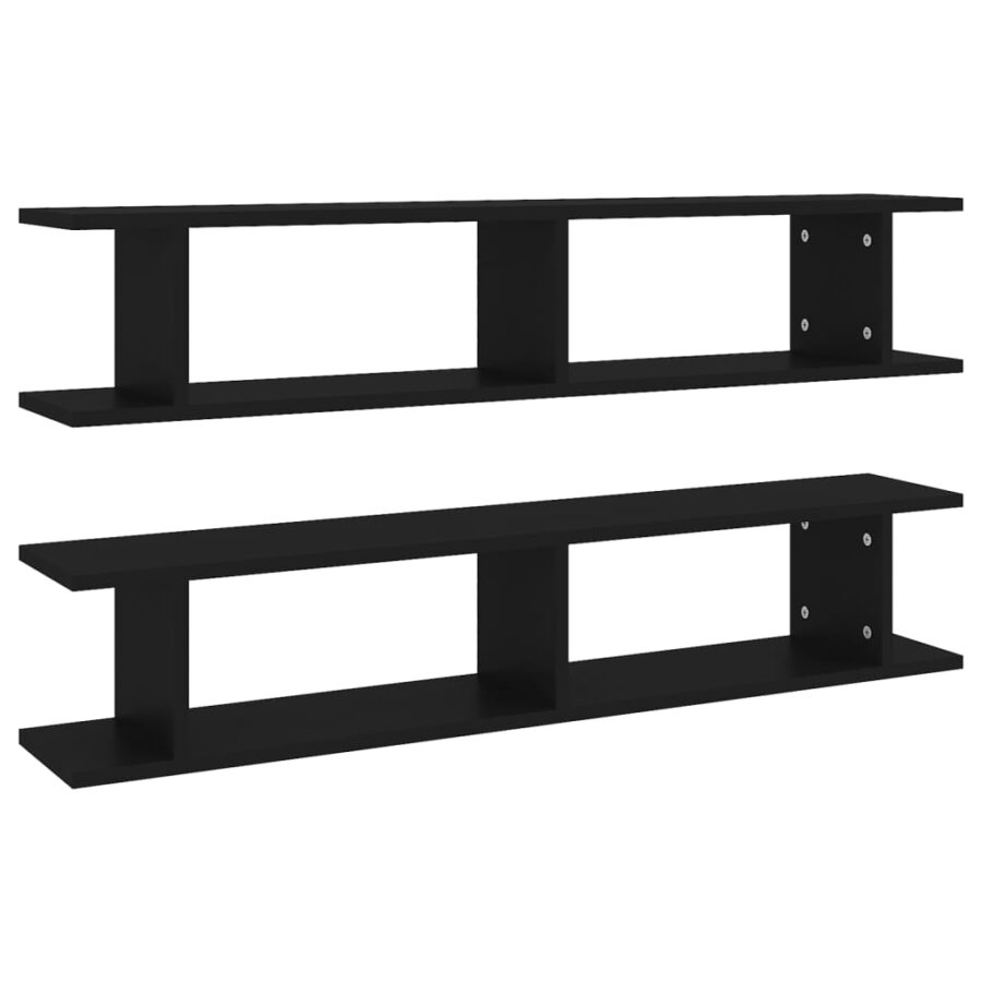 Wandschappen 2 st 105x18x20 cm bewerkt hout zwart - Afbeelding 2