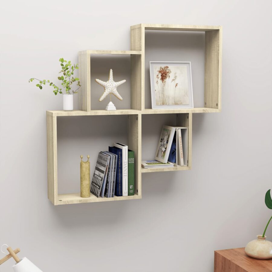 Wandschap kubus 80x15x78,5 cm bewerkt hout sonoma eiken