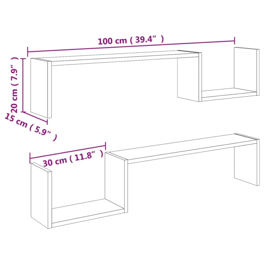 Wandschappen 2 st 100x15x20 cm bewerkt hout betongrijs - Afbeelding 8