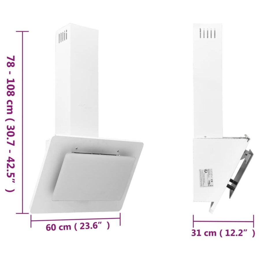 Wandafzuigkap 60 cm roestvrij staal en gehard glas wit - Afbeelding 10