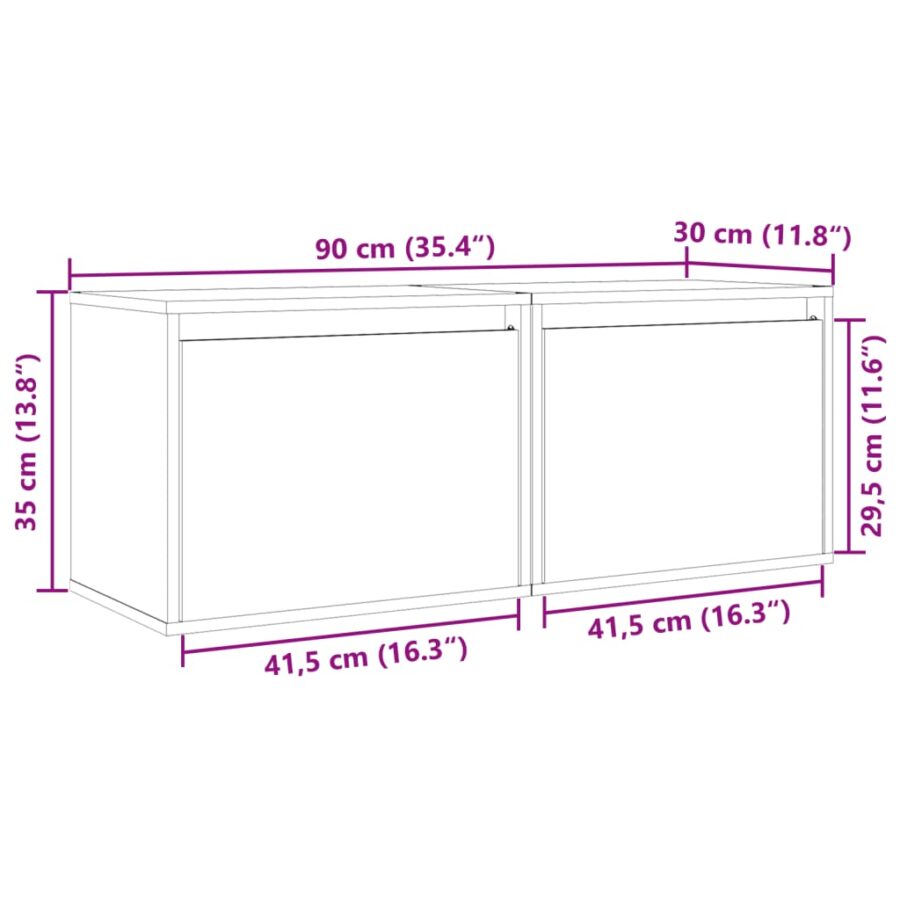 Wandkasten 2 st 45x30x35 cm massief grenenhout zwart - Afbeelding 15