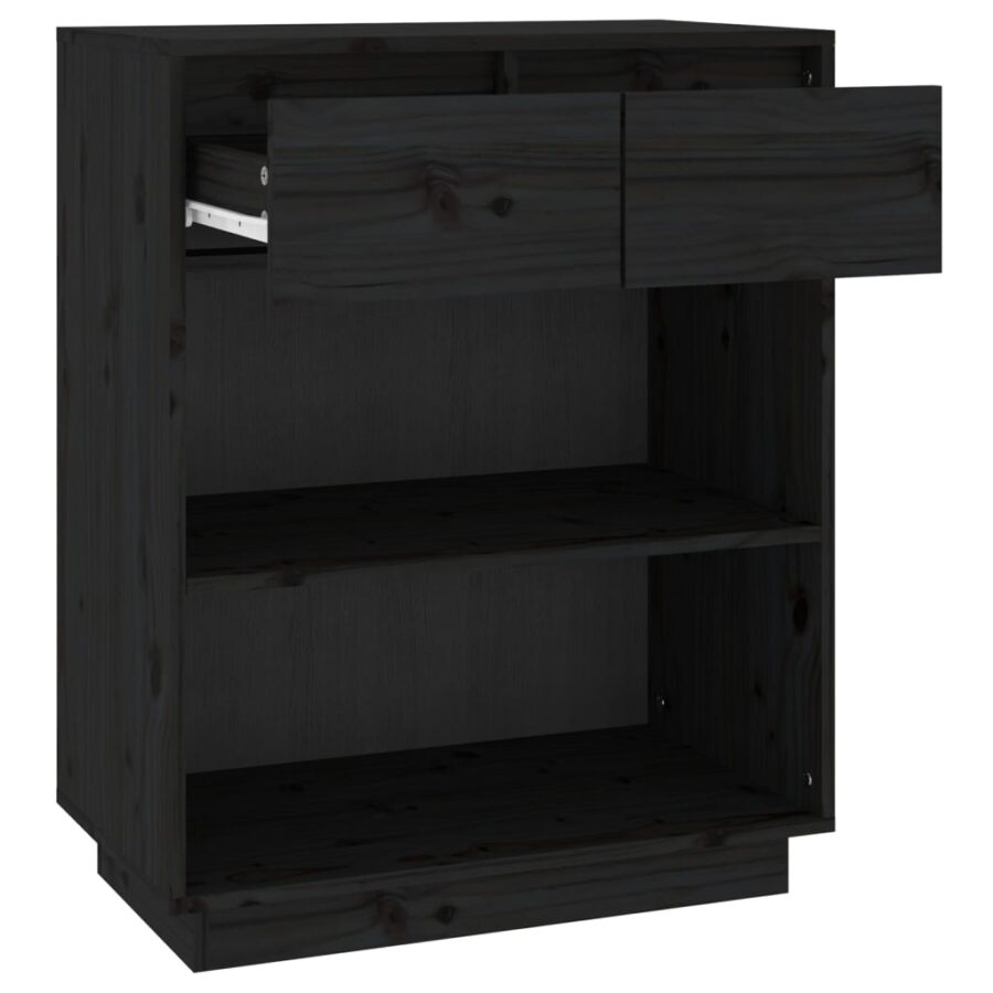 Wandkast 60x34x75 cm massief grenenhout zwart - Afbeelding 6
