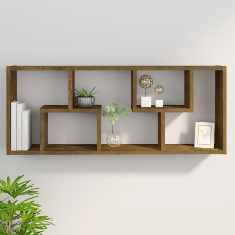 Wandschap 36x16x90 cm bewerkt hout gerookt eikenkleurig - Afbeelding 8