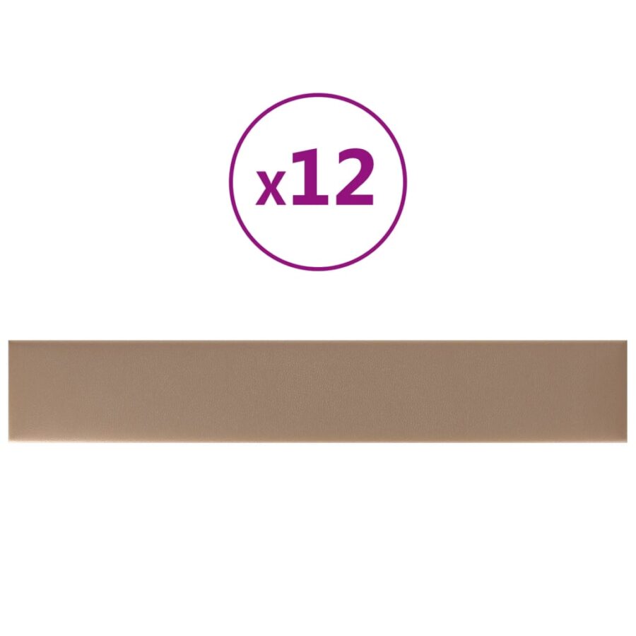 Wandpanelen 12 st 1,62 m² 90x15 cm kunstleer cappuccinokleurig - Afbeelding 2