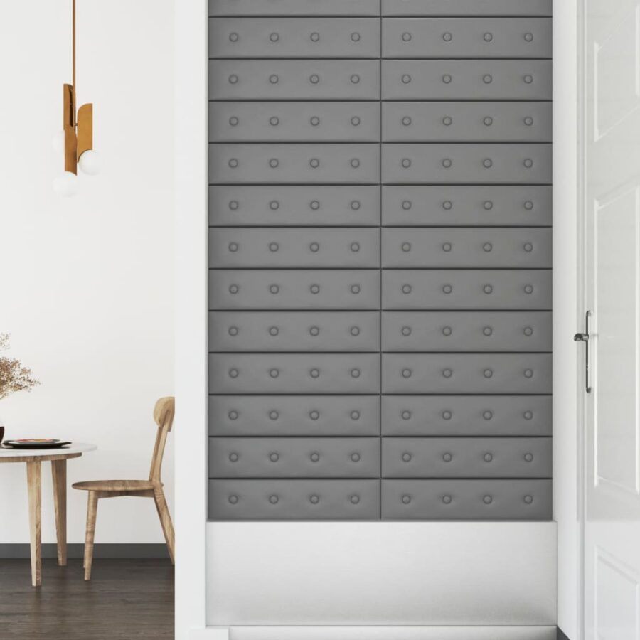 Wandpanelen 12 st 1,08 m² 60x15 cm kunstleer grijs - Afbeelding 4