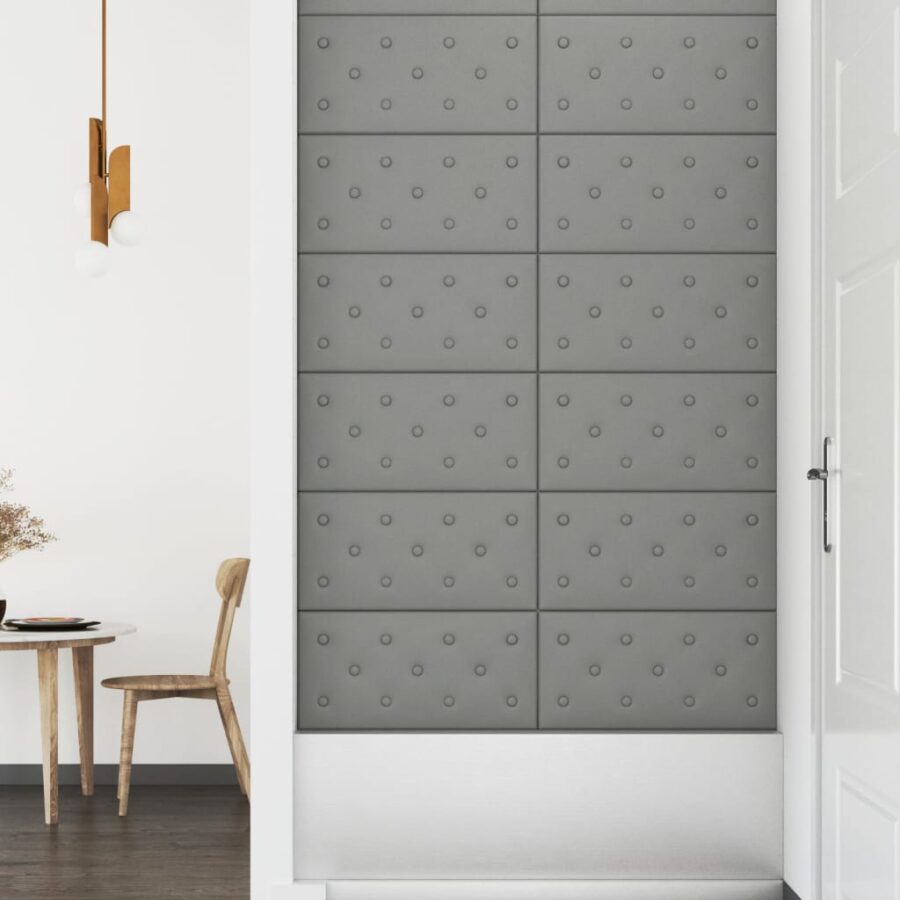 Wandpanelen 12 st 2,16 m² 60x30 cm kunstleer grijs - Afbeelding 4