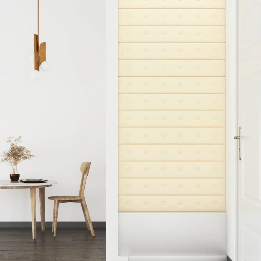 Wandpanelen 12 st 1,62 m² 90x15 cm kunstleer crèmekleurig - Afbeelding 4