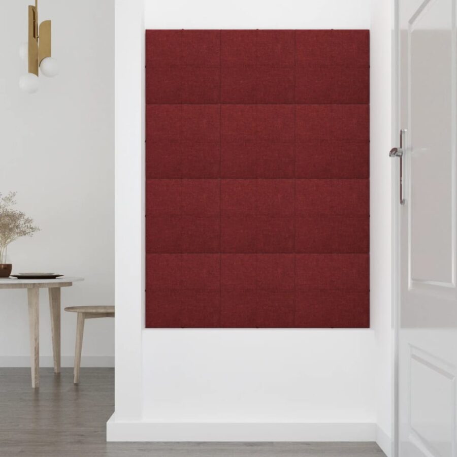 Wandpanelen 12 st 1,08 m² 30x30 cm stof wijnrood - Afbeelding 6
