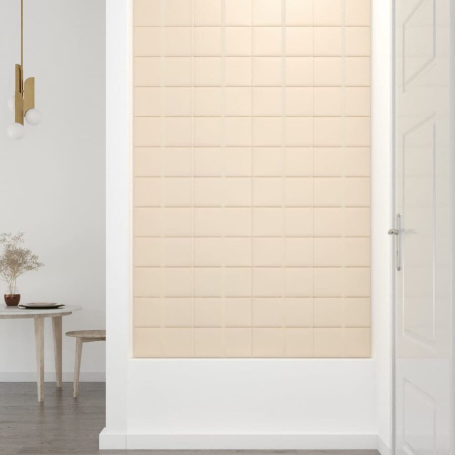Wandpanelen 12 st 1,08 m² 60x15 cm fluweel crèmekleurig - Afbeelding 6