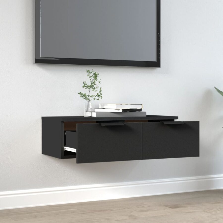 Wandkast 68x30x20 cm bewerkt hout zwart - Afbeelding 3