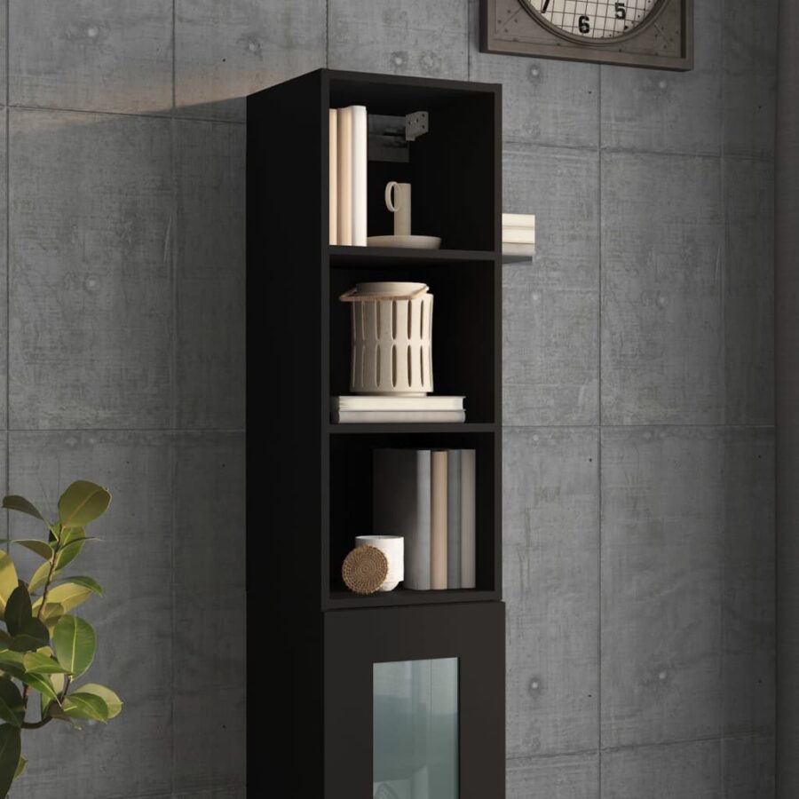 Wandkast 34,5x32,5x90 cm bewerkt hout zwart - Afbeelding 4
