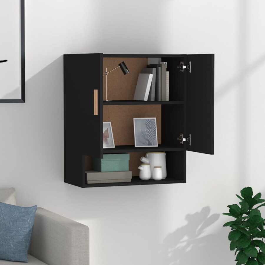 Wandkast 60x31x70 cm bewerkt hout zwart - Afbeelding 3