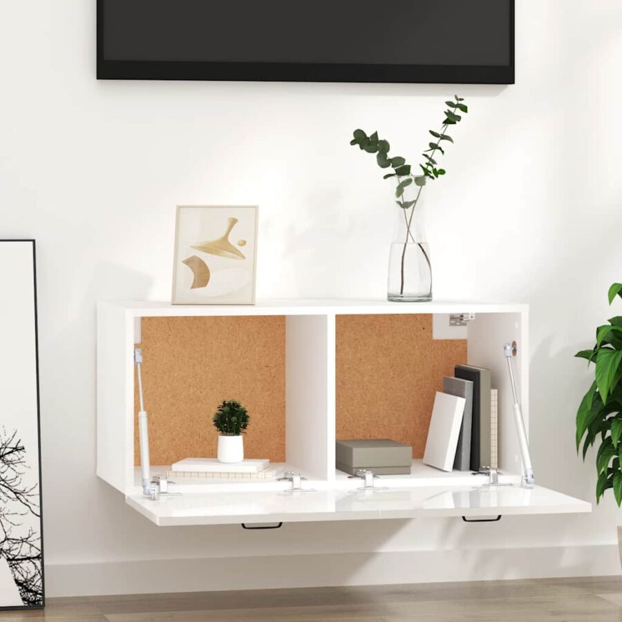 Wandkast 80x36,5x35 cm bewerkt hout hoogglans wit - Afbeelding 3